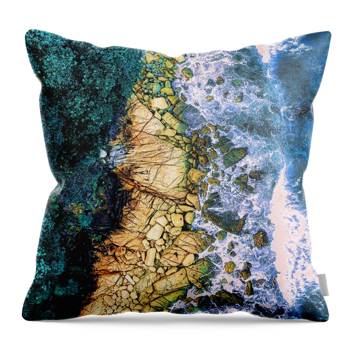 Ocean Throw Pillow featuring the digital art Waves Interrupted by David Luebbert