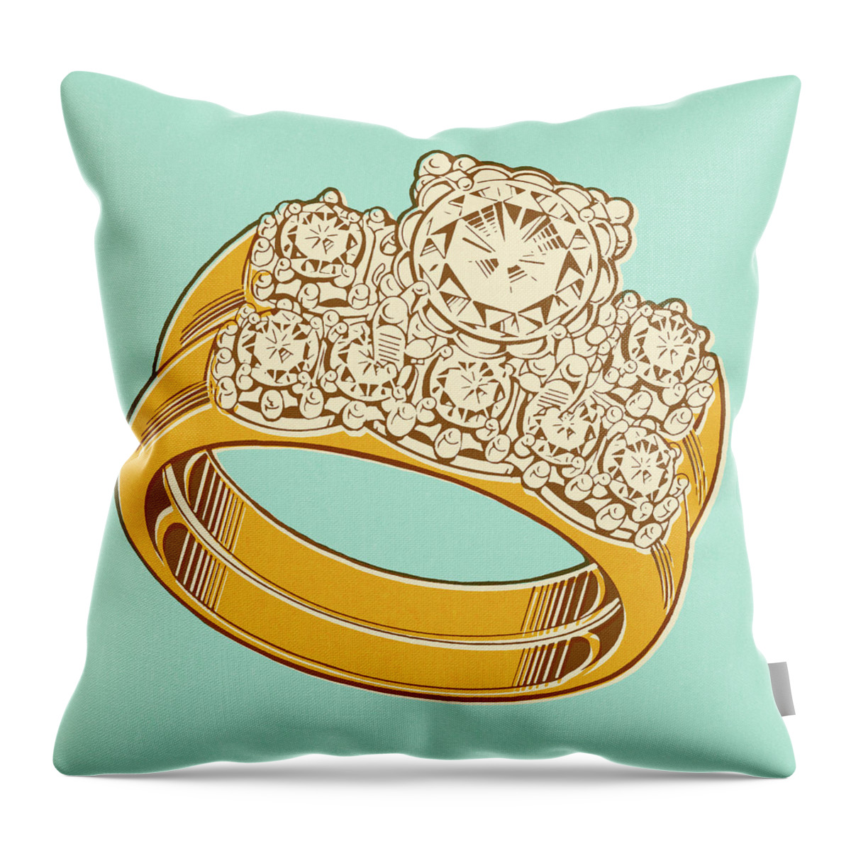 Accessories Throw Pillow featuring the drawing Wedding Ring Set on Blue Background by CSA Images
