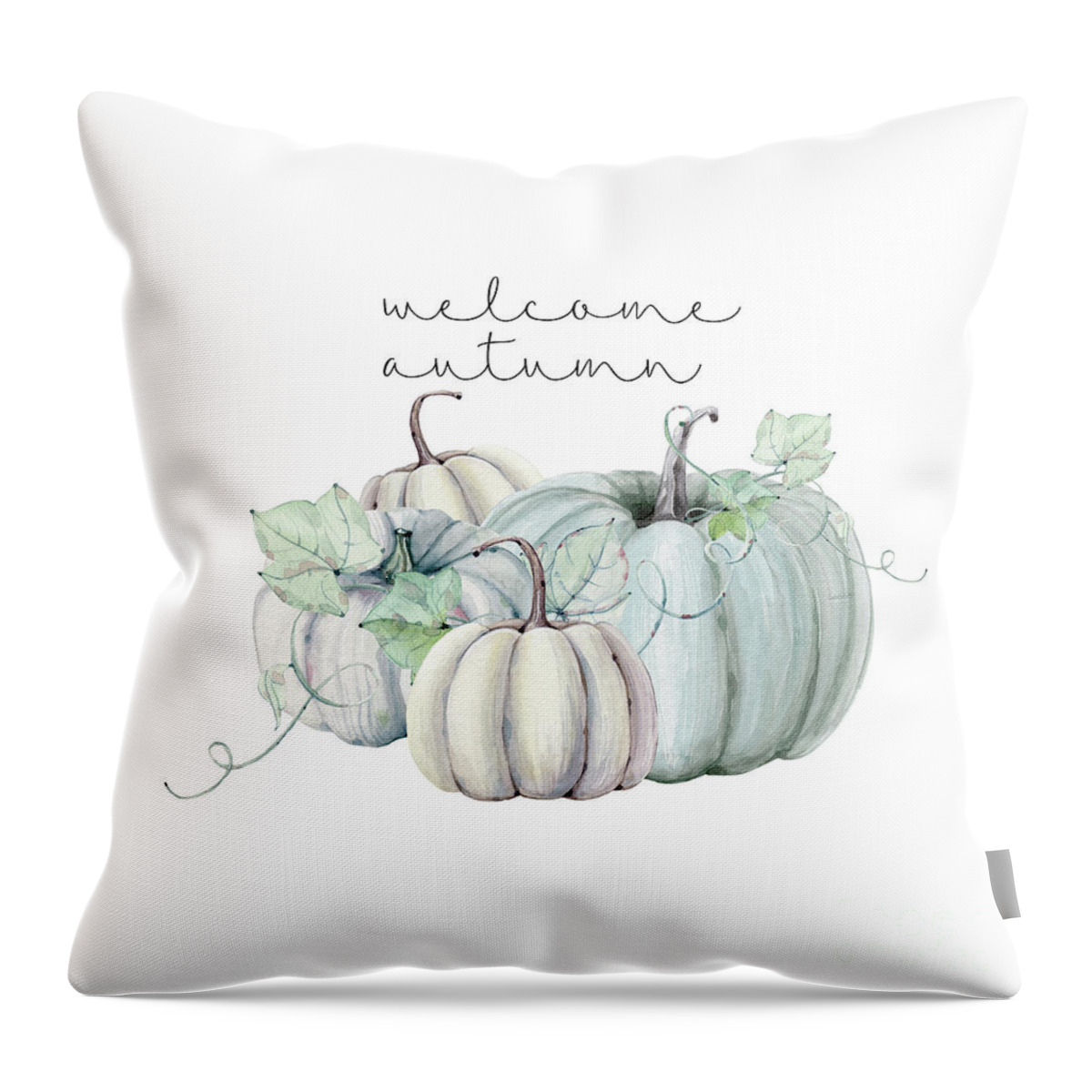 Graphic-design Throw Pillow featuring the digital art Welcome Autumn Blue Pumpkin by Sylvia Cook