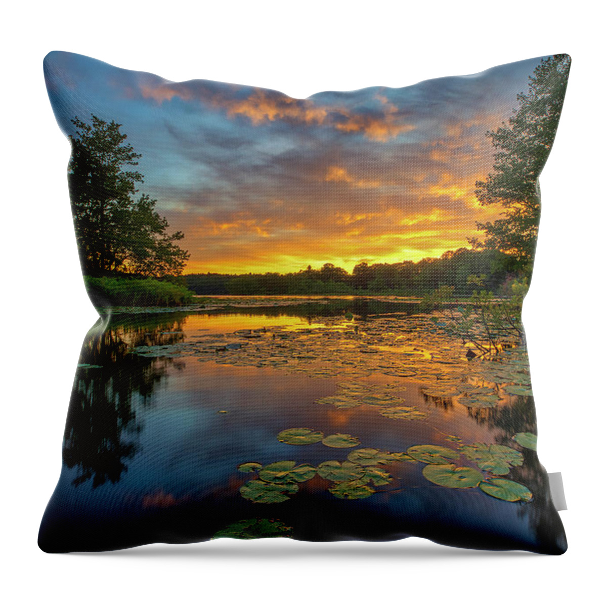 Water Lily Pads Throw Pillow featuring the photograph Wellesley Lake Waban Sunset by Juergen Roth