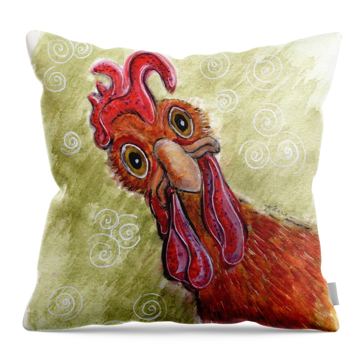 Chicken Throw Pillow featuring the painting What's Up My Peeps by Karren Case