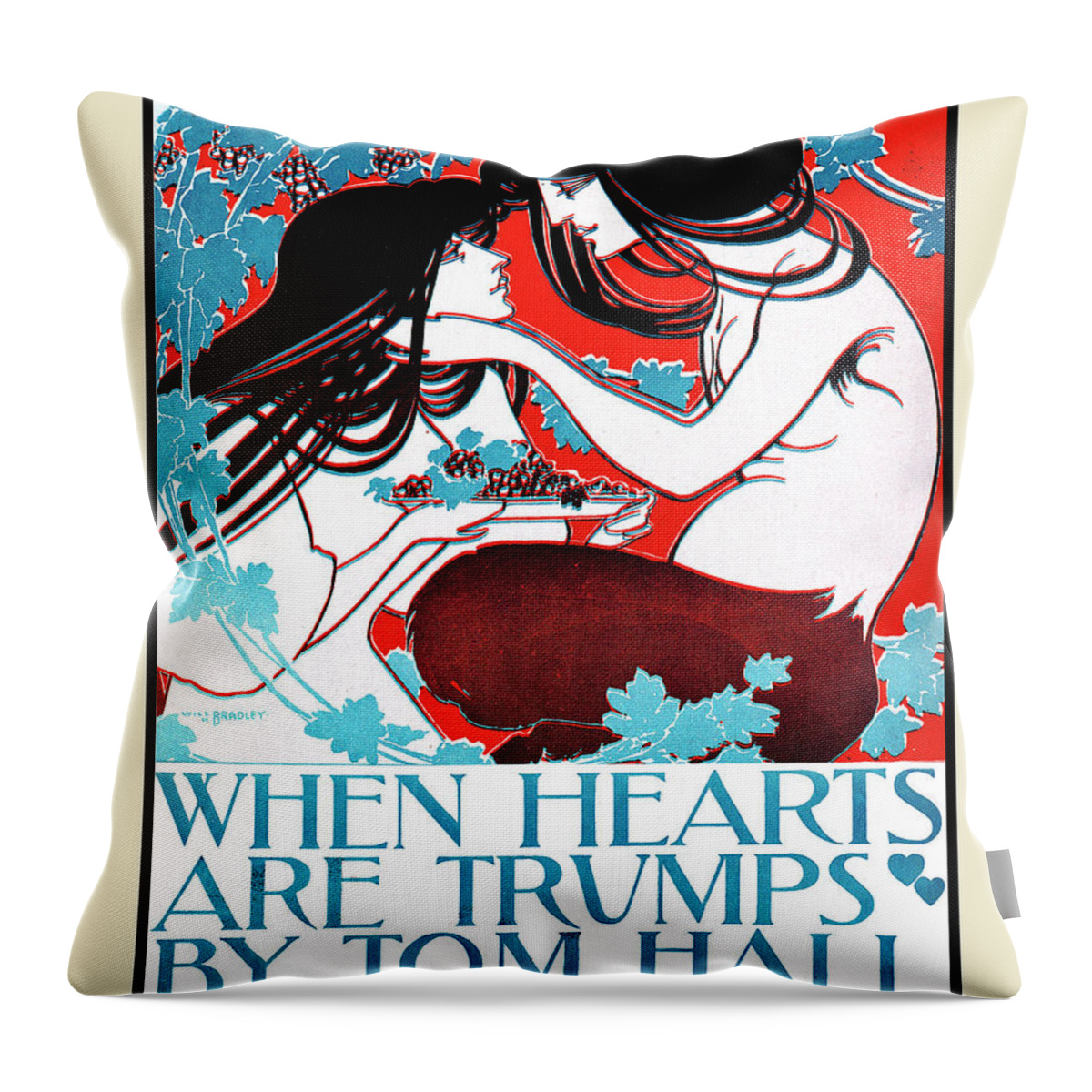 Poster Throw Pillow featuring the painting When hearts are trumps by Tom Hall by Bradley, Will