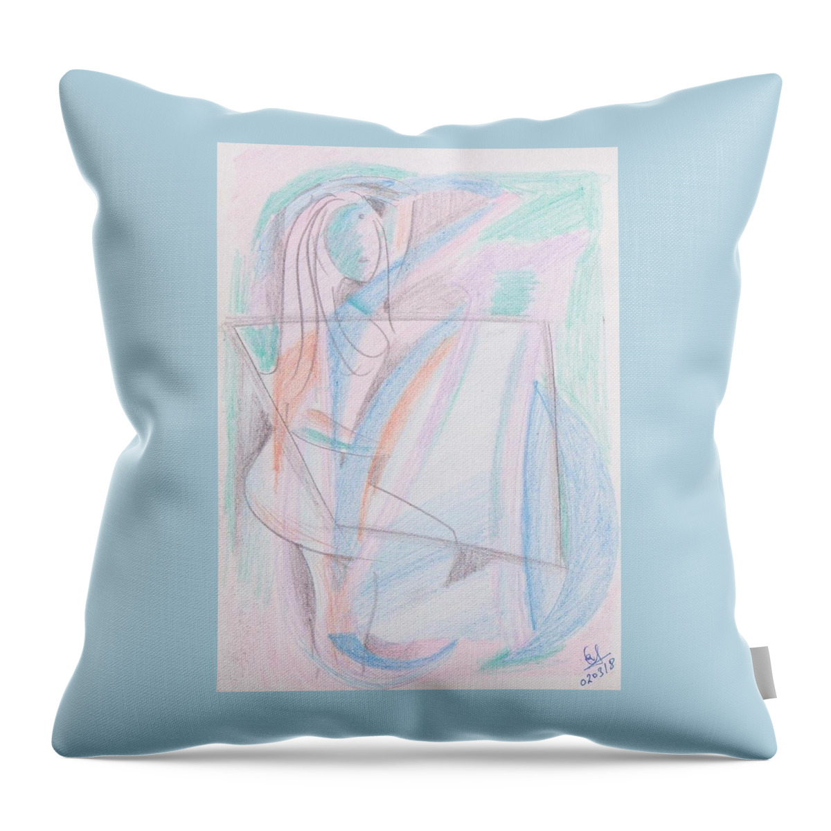 Pencil Color On Paper Throw Pillow featuring the drawing When I Was Teenage by Mustafa Attari