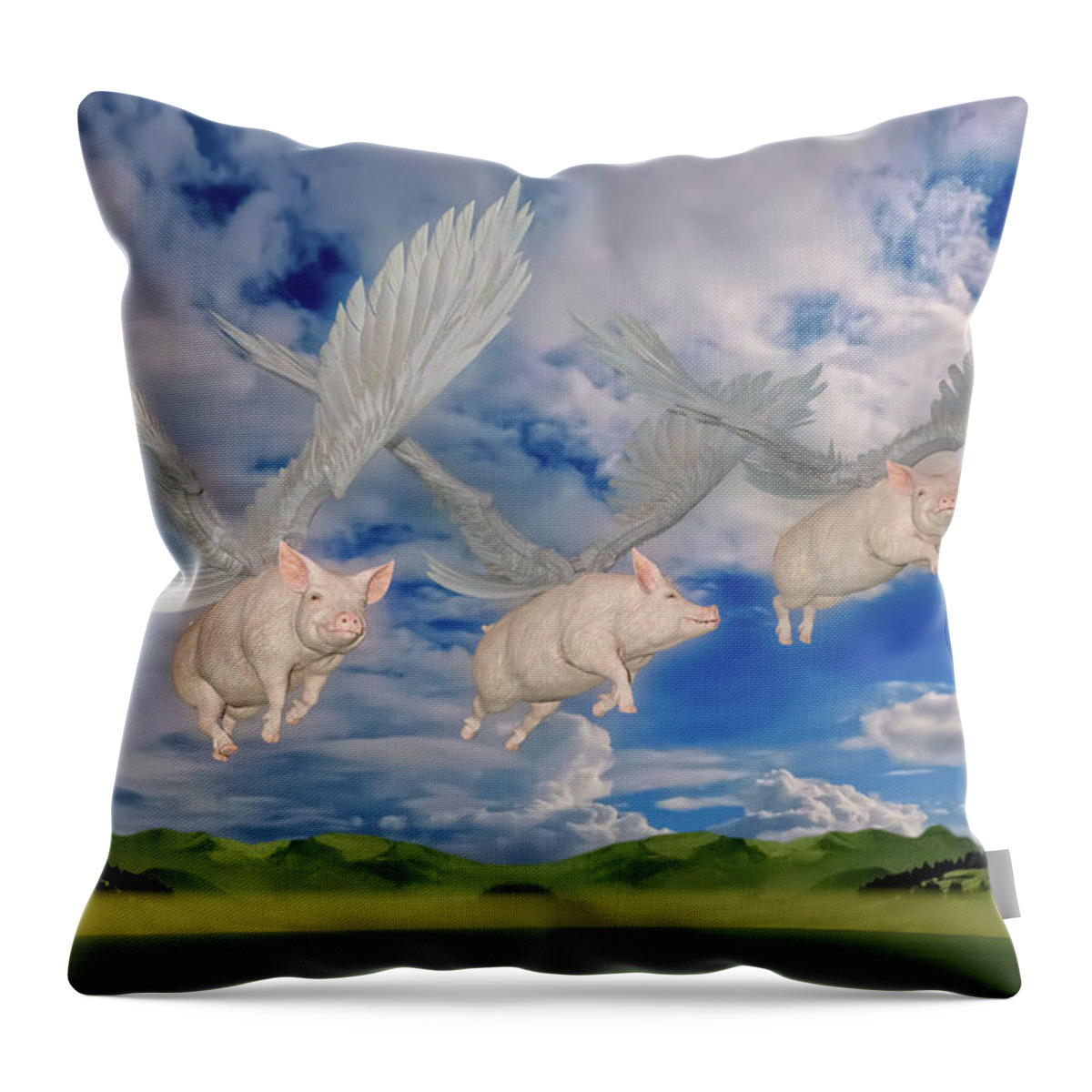 Pig Throw Pillow featuring the digital art When Pigs Fly by Betsy Knapp