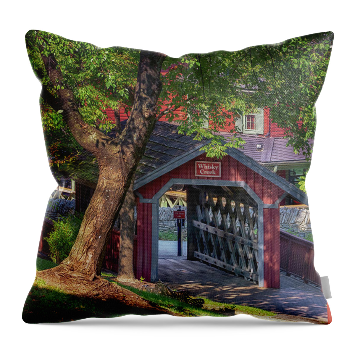Makers Maker Throw Pillow featuring the photograph Whisky Creek Covered Bridge by Susan Rissi Tregoning