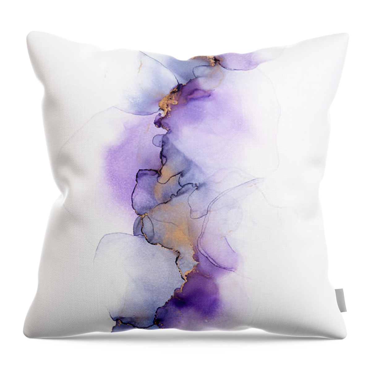 Alcohol Ink Throw Pillow featuring the painting Whispy Floral Abstract Painting in Purple by Alissa Beth Photography