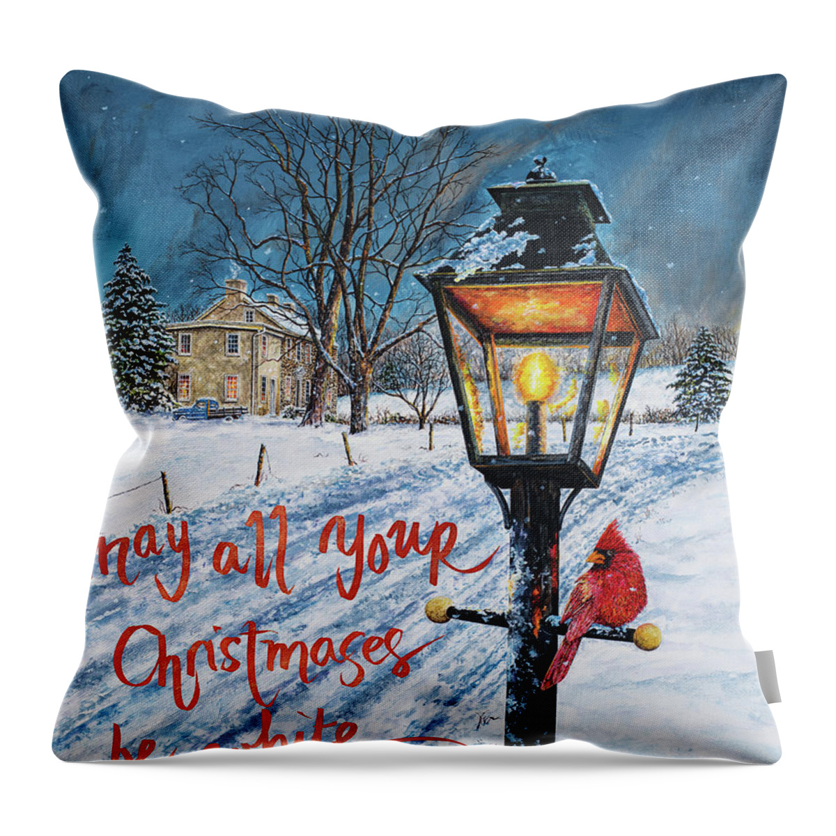 White Throw Pillow featuring the painting White Christmas by James Redding