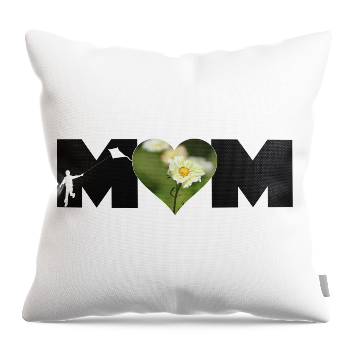 Mom Throw Pillow featuring the photograph White Cosmos in Heart with Little Boy MOM Big Letter by Colleen Cornelius