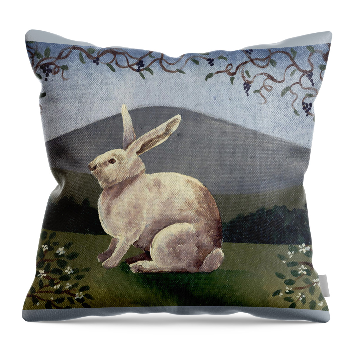 Rabbit Throw Pillow featuring the painting White Rabbit by Lisa Curry Mair