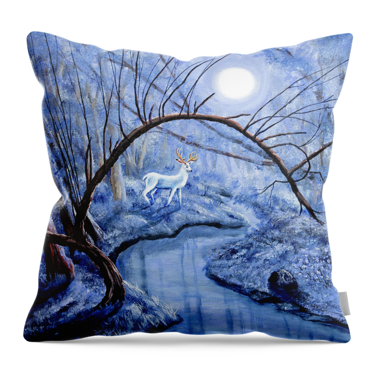Pacific Northwest Throw Pillow featuring the painting White Stag at Dunawi Creek by Laura Iverson