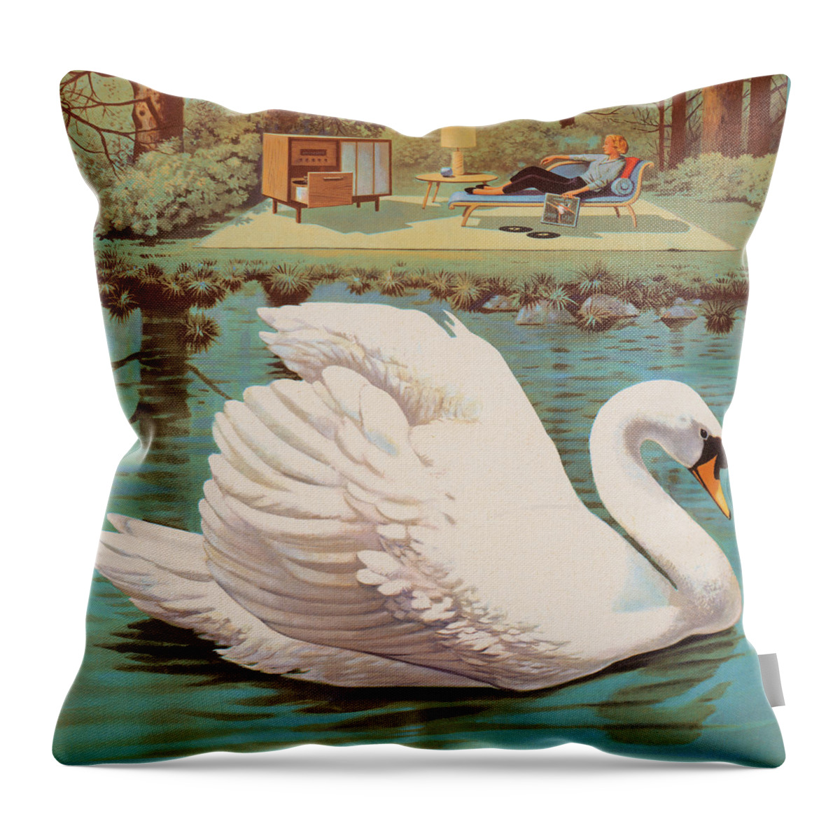 Animal Throw Pillow featuring the drawing White Swan by CSA Images