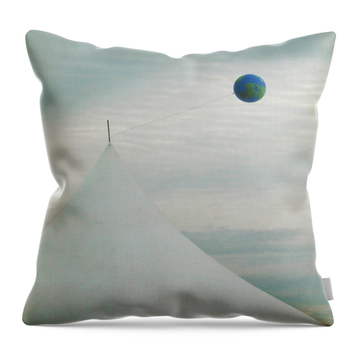 Mid-air Throw Pillow featuring the photograph White Tent With Earth Balloon by Francois Dion