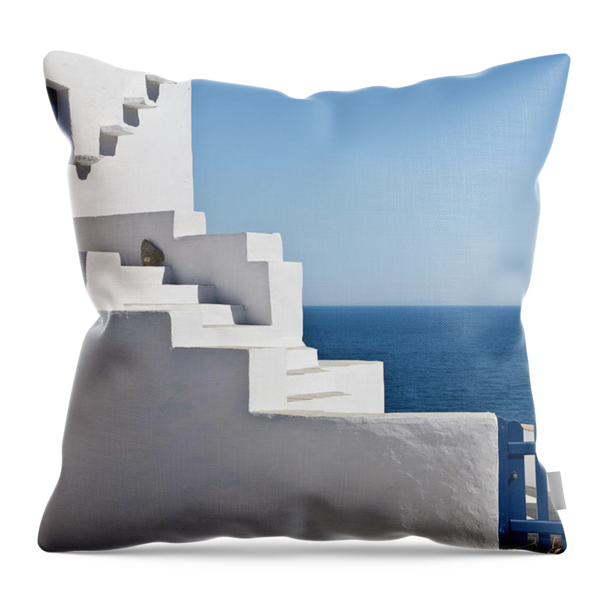 Tranquility Throw Pillow featuring the photograph Whitewashed House In Greece by Jpkimages