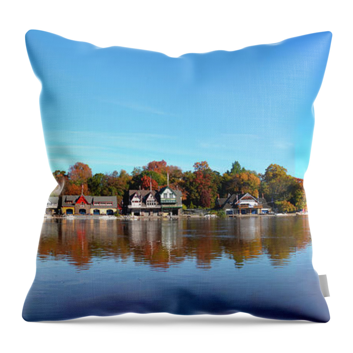 Wide Throw Pillow featuring the photograph Wide View of Boathouse Row by Bill Cannon