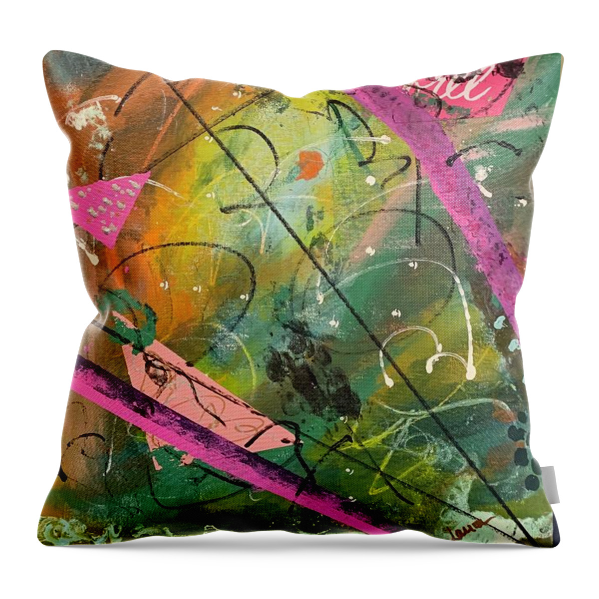 Acrylic Throw Pillow featuring the mixed media Wild and Free by Laura Jaffe