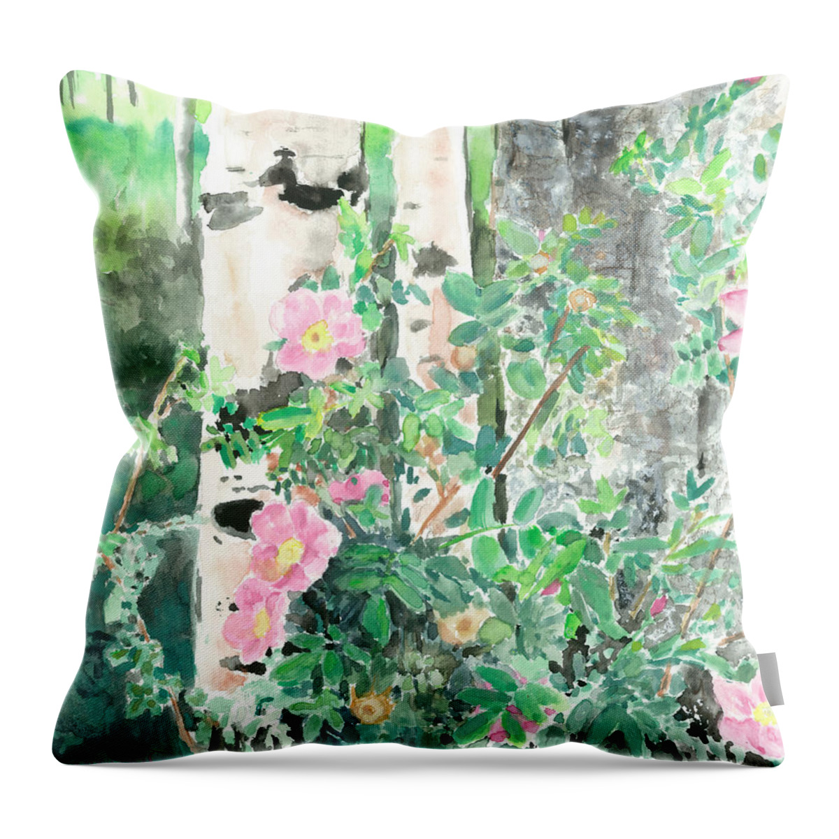Wild Roses Throw Pillow featuring the painting Wild Rose by Jeremy Robinson