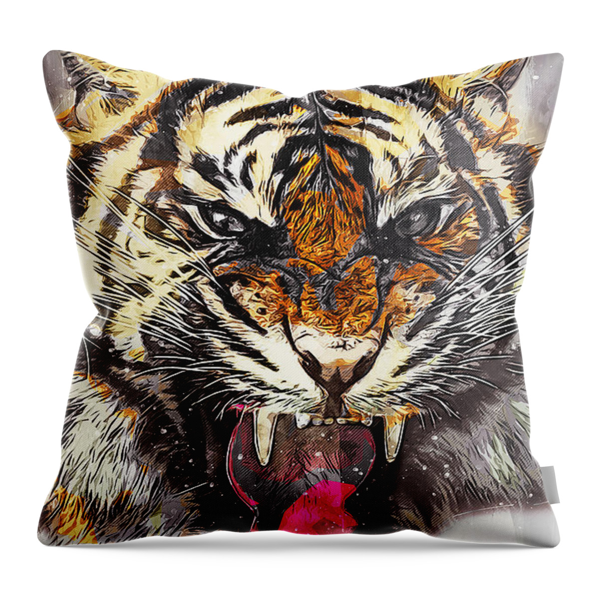 Wild Tiger Throw Pillow featuring the painting Wild Tiger - 21 by AM FineArtPrints