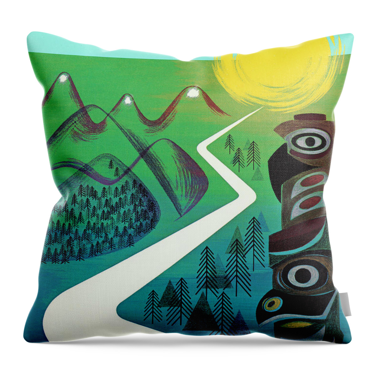 Adventure Throw Pillow featuring the drawing Wilderness Road and Totem Pole by CSA Images