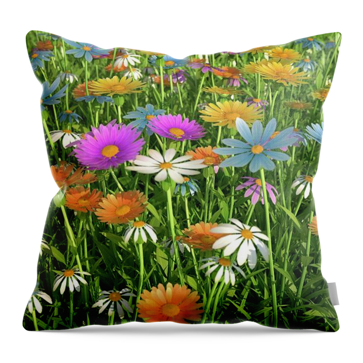 Grass Throw Pillow featuring the digital art Wildflower Meadow, Artwork by Leonello Calvetti