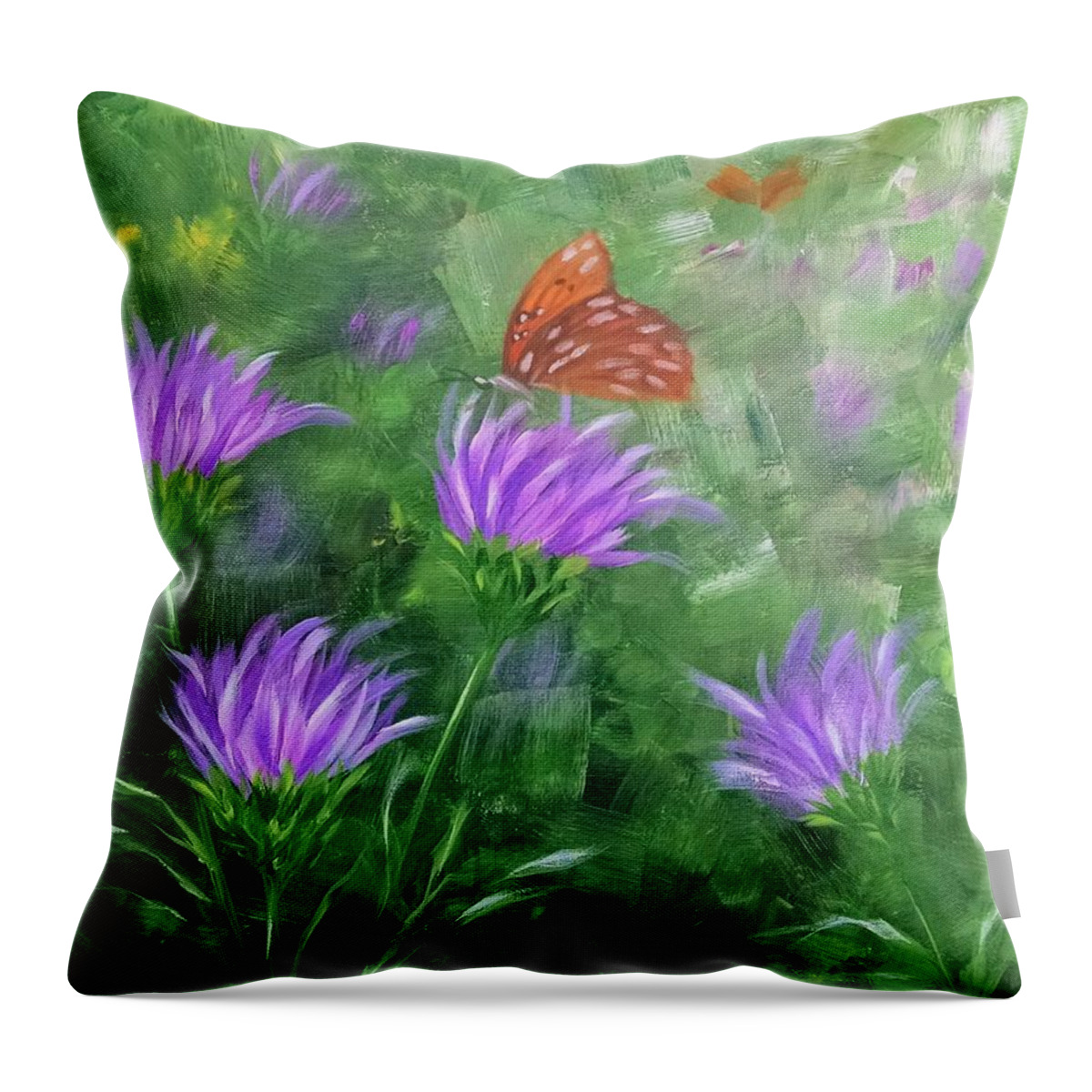 Wildflowers Throw Pillow featuring the painting Wildflowers and a Butterfly by Helian Cornwell