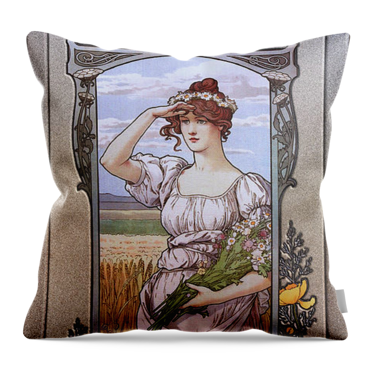 Wildflowers Throw Pillow featuring the painting Wildflowers by Elisabeth Sonrel by Rolando Burbon