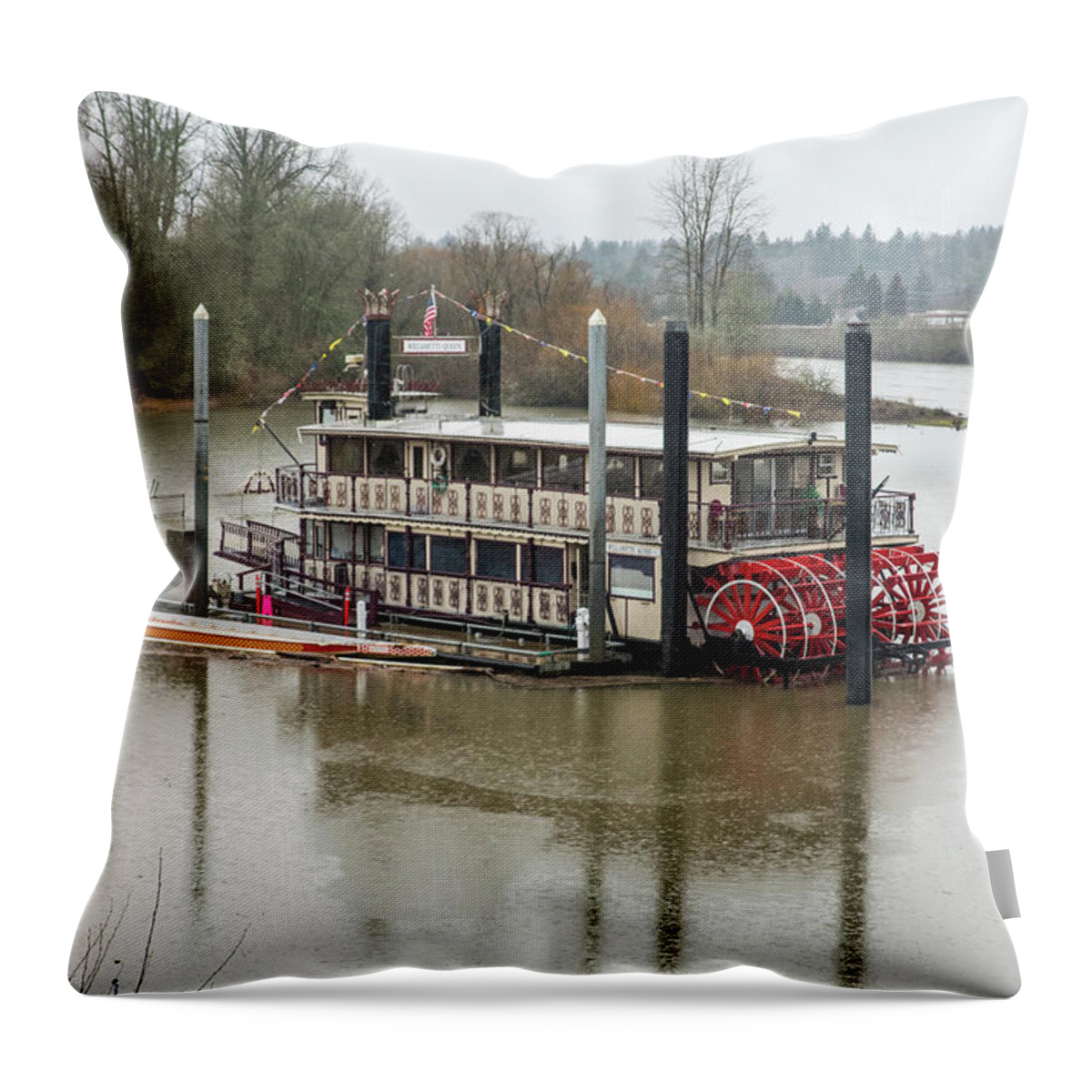Willamette Queen On A Rainy Day Throw Pillow featuring the photograph Willamette Queen on a Rainy Day by Tom Cochran