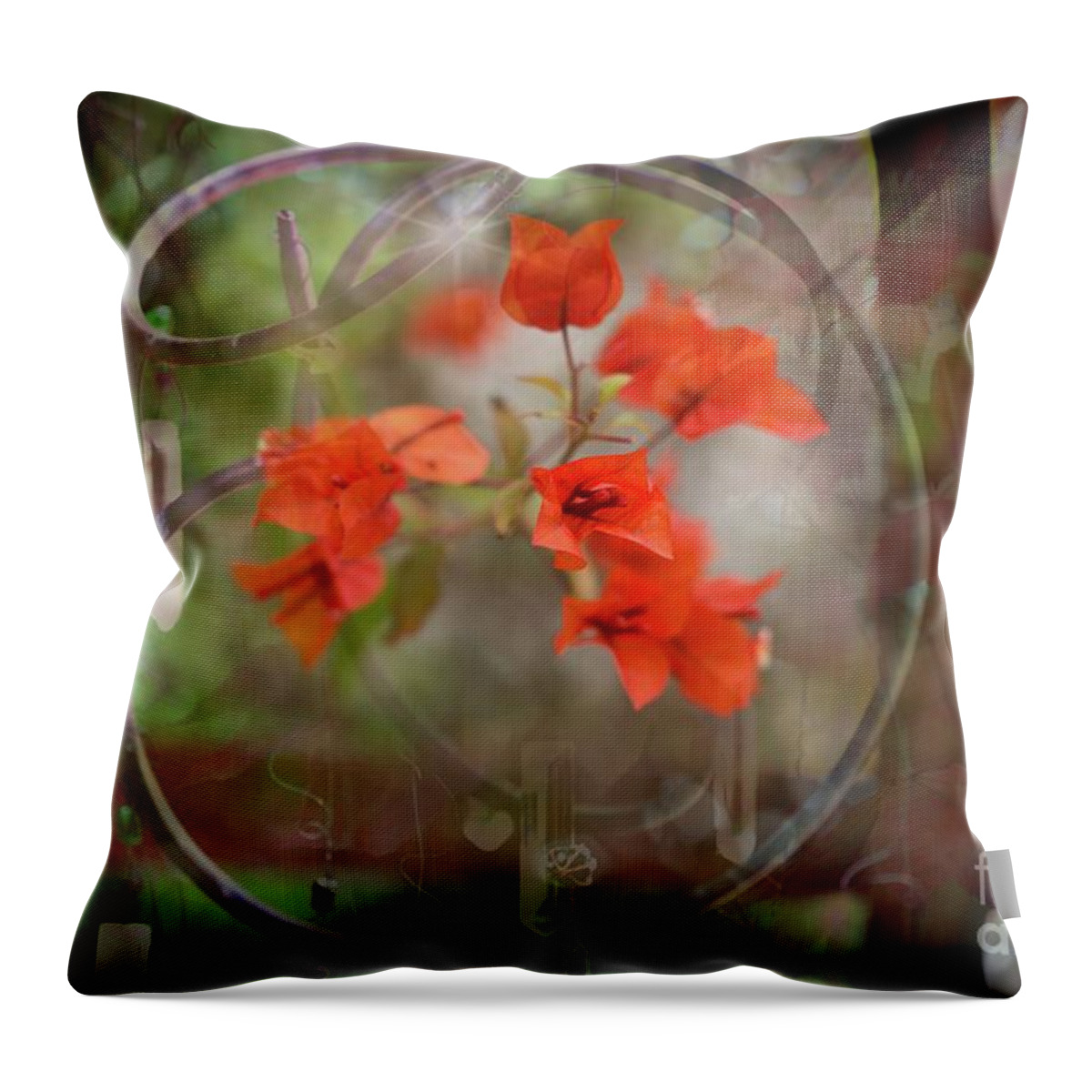 Wind Chimes Throw Pillow featuring the photograph Wind Chimes Through The Window by Mary Lou Chmura