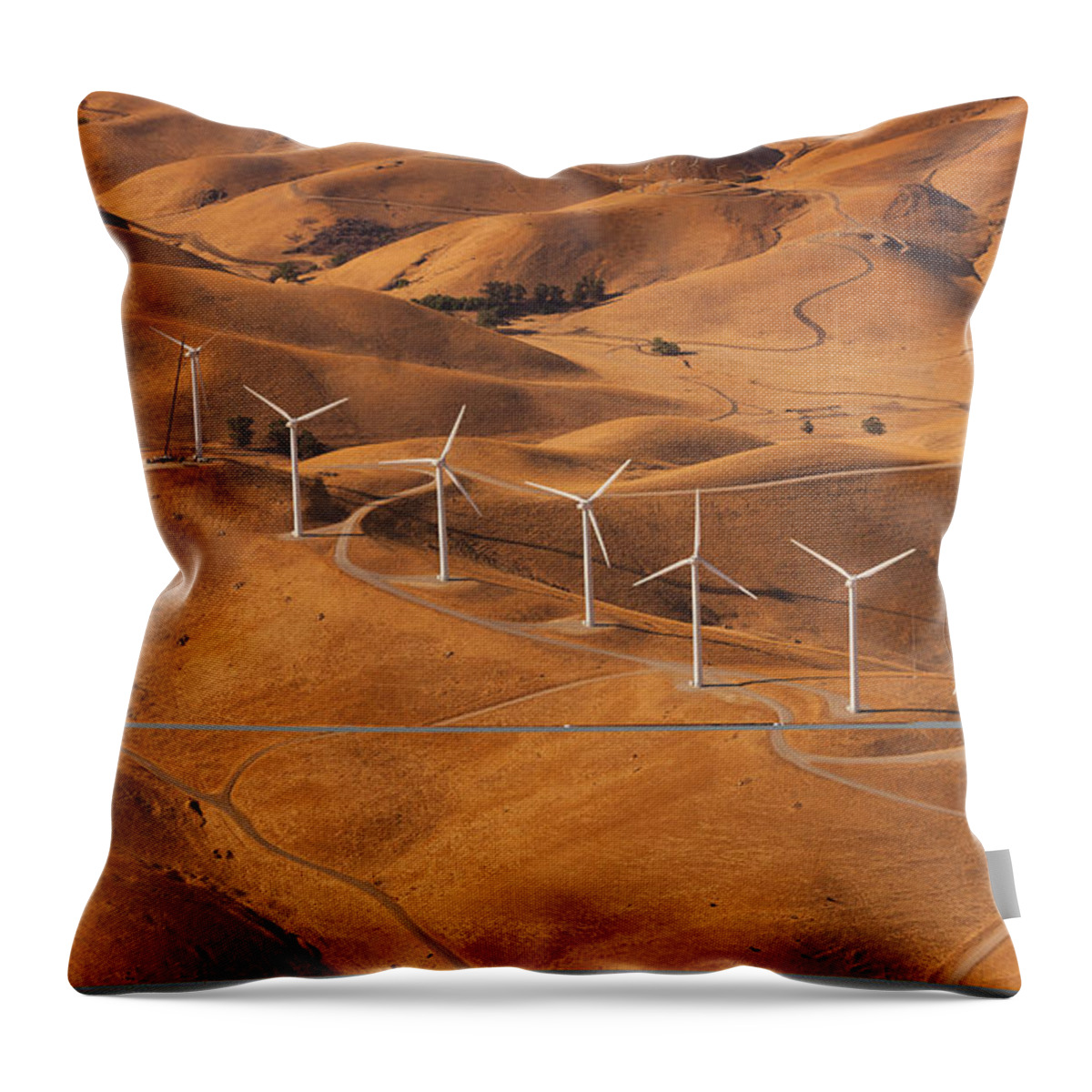 Scenics Throw Pillow featuring the photograph Wind Generators In The Landscape Of The by Mint Images - Art Wolfe