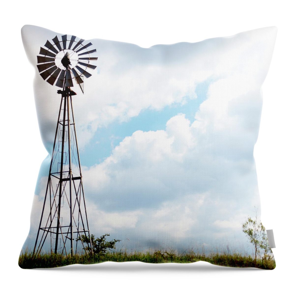 Environmental Conservation Throw Pillow featuring the photograph Wind Turbine In Field by Thomas Northcut