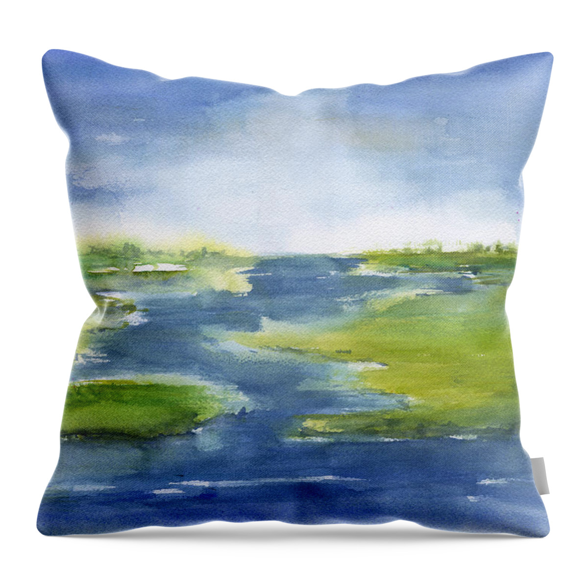 Winding Marsh Throw Pillow featuring the painting Winding Marsh by Frank Bright