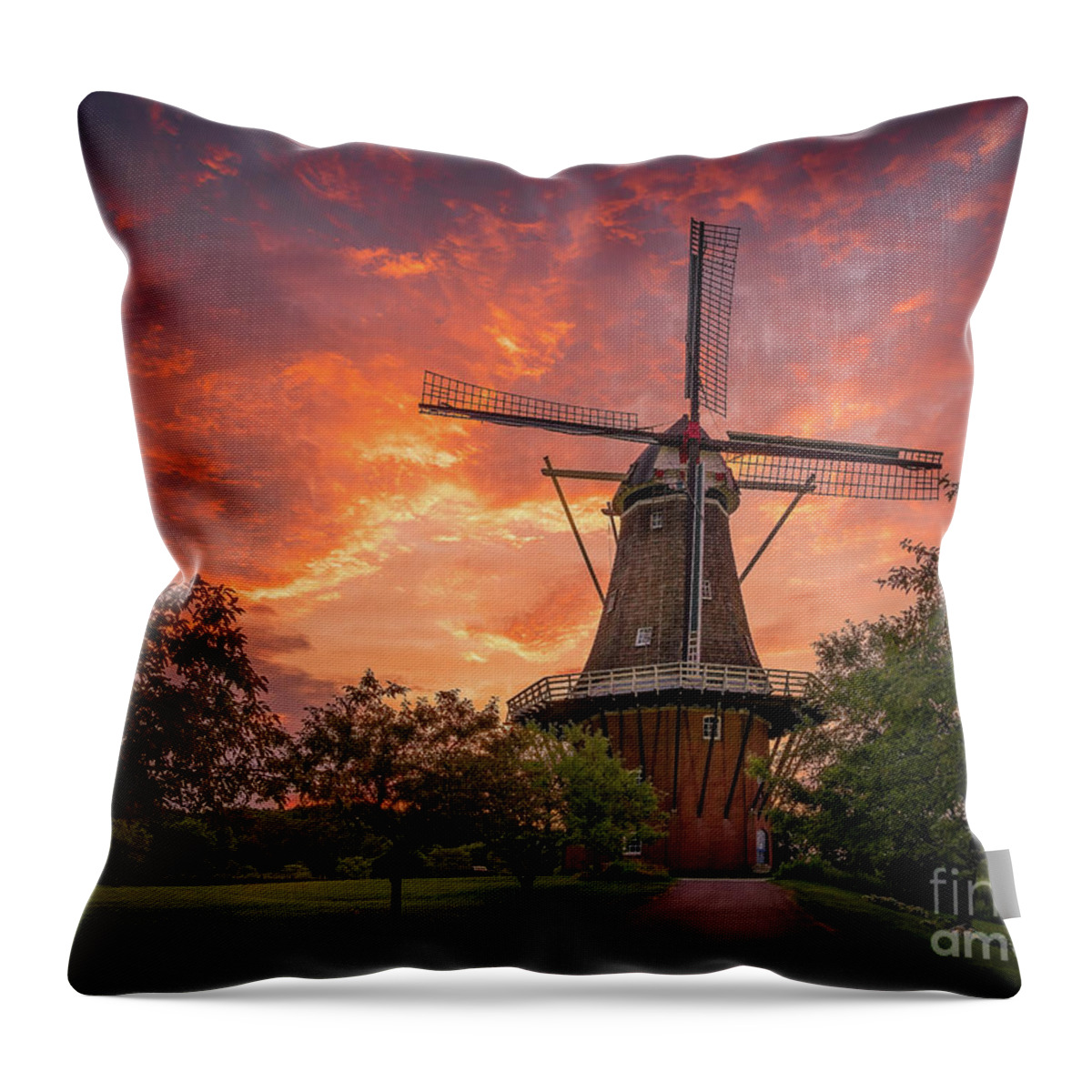 De Zwaan Throw Pillow featuring the photograph Windmill Sunrise, Holland, Michigan by Liesl Walsh