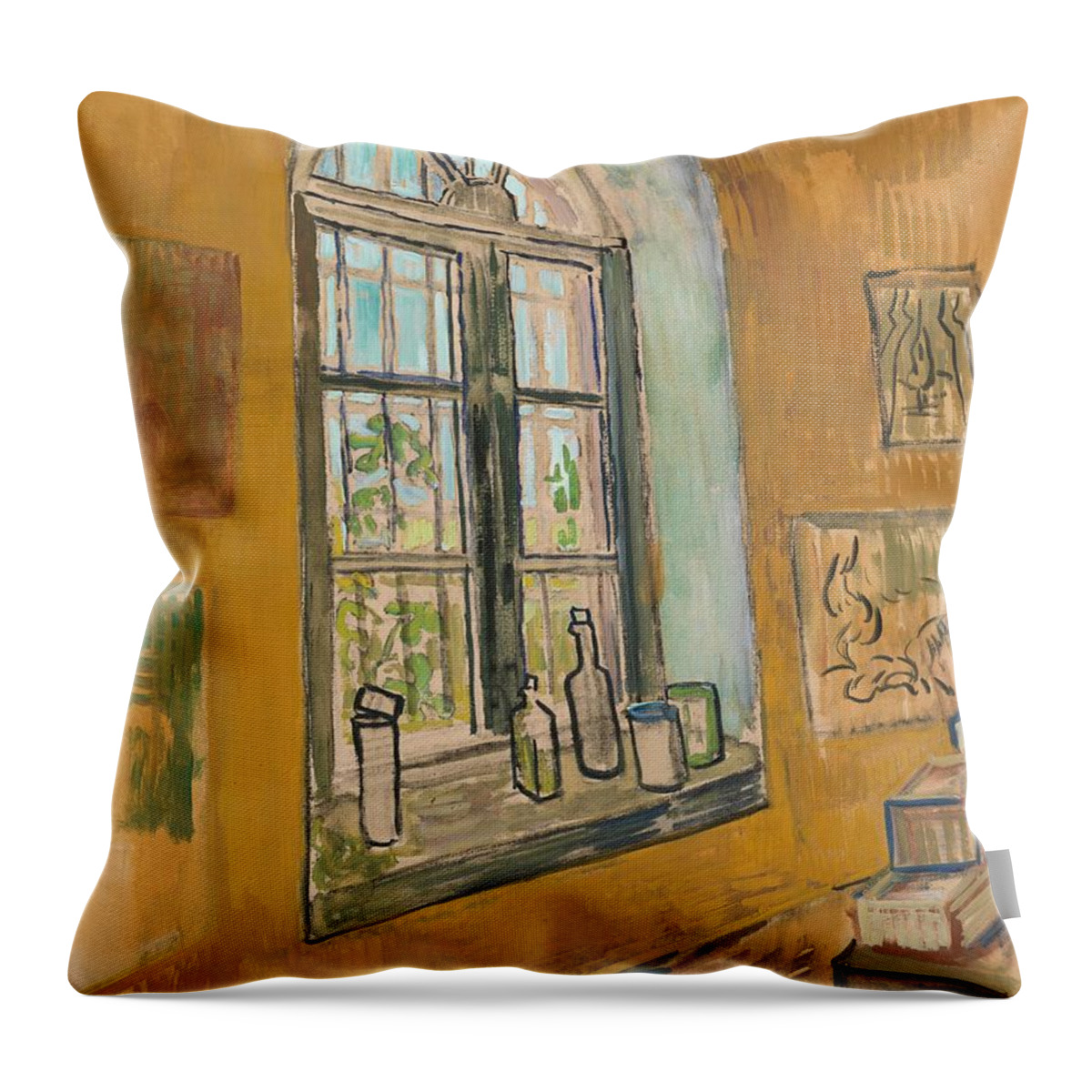 Chalk Throw Pillow featuring the painting Window in the Studio. by Vincent van Gogh -1853-1890-