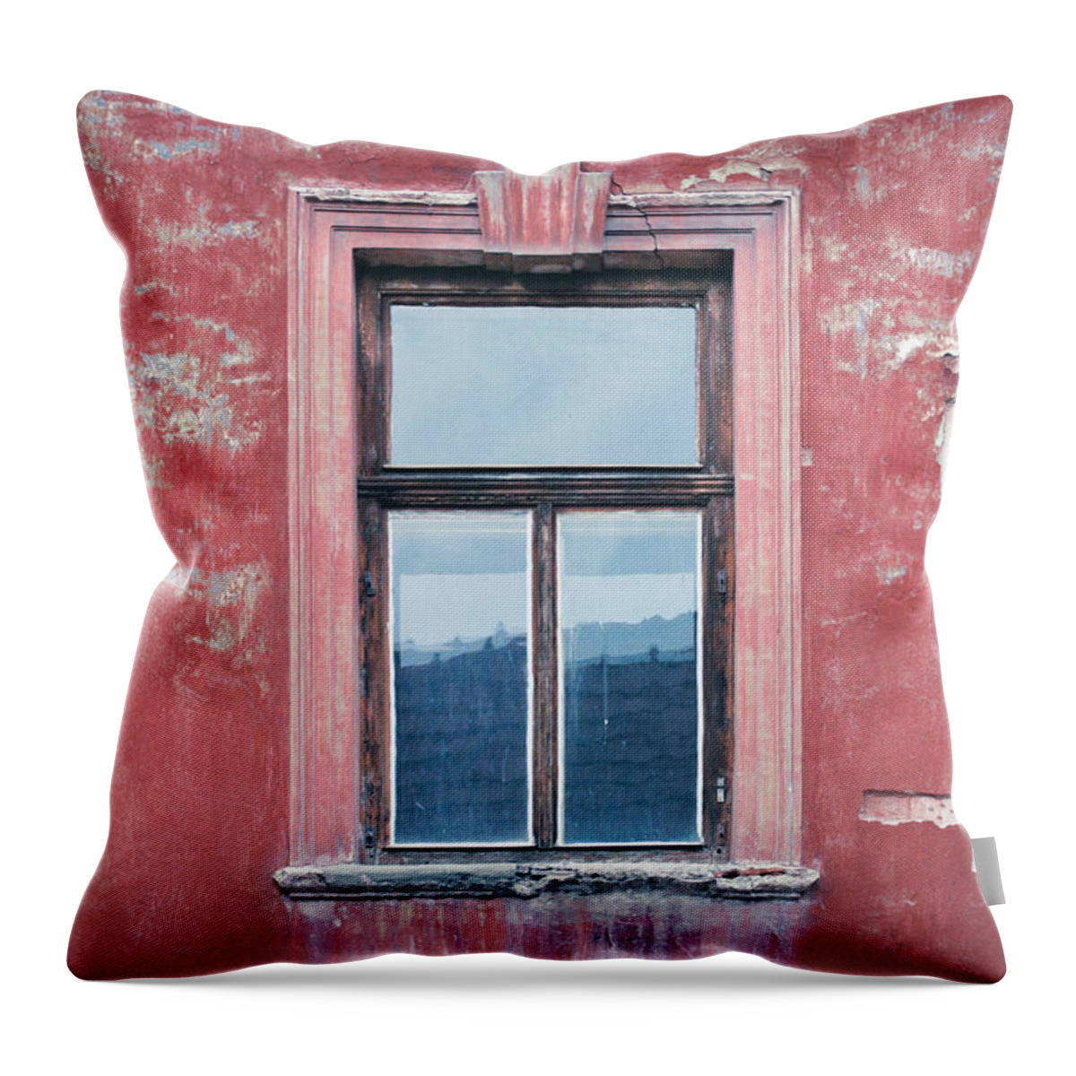 Tranquility Throw Pillow featuring the photograph Window, Plaster, Unrenovated Red House by By Dornveek Markkstyrn