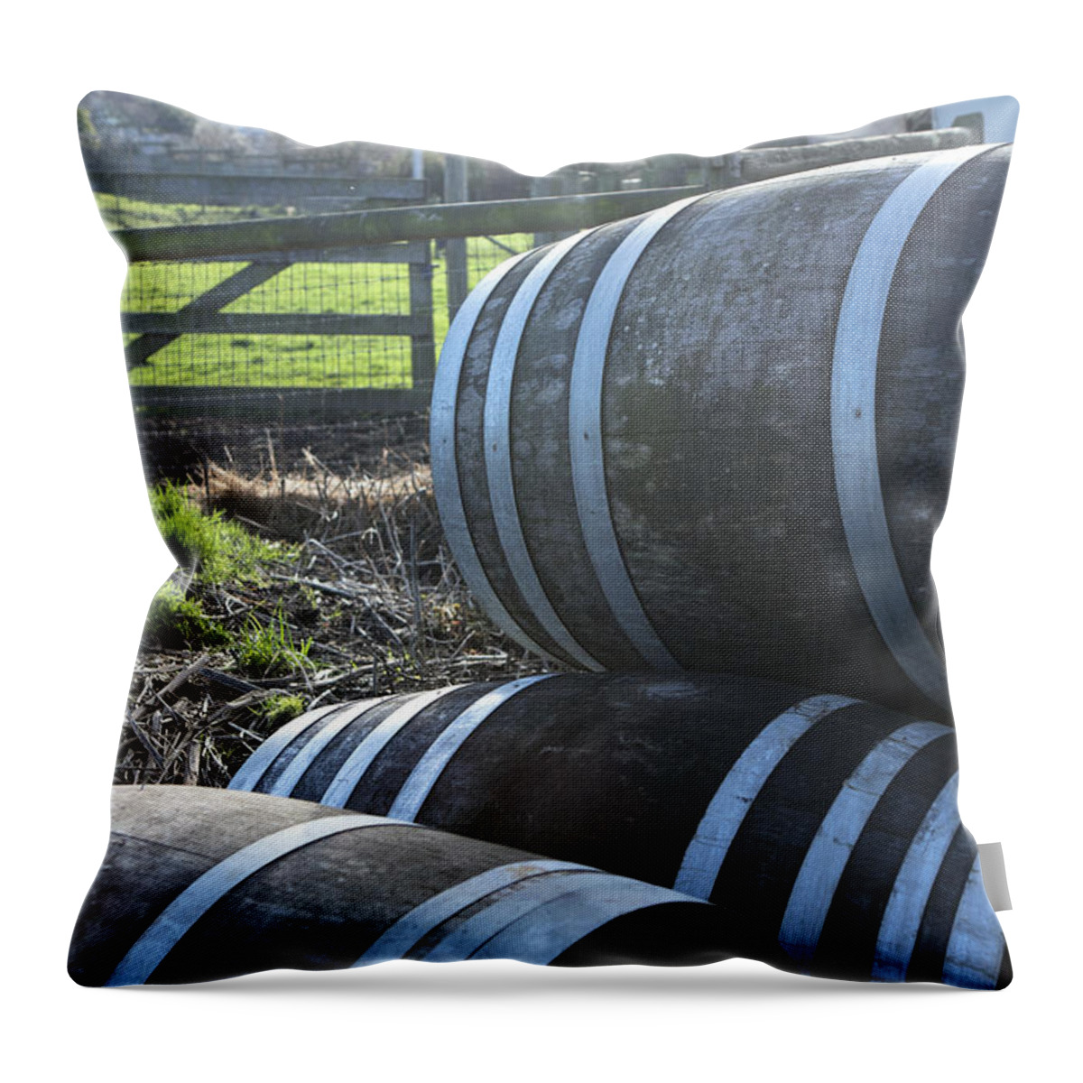 Grass Throw Pillow featuring the photograph Wine Barrels by Charity Burggraaf