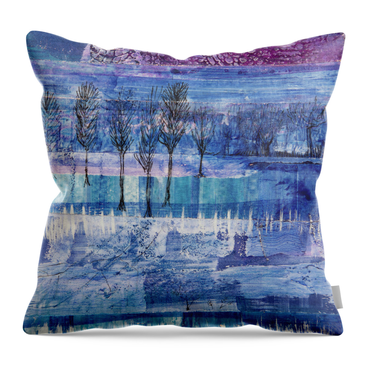 Winter Throw Pillow featuring the mixed media Winter Blues 1 by Julia Malakoff