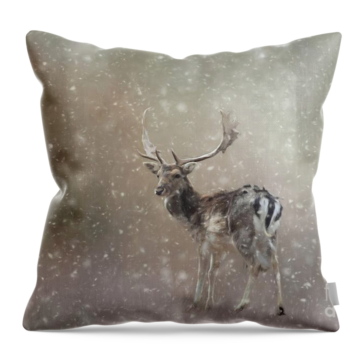Woods Throw Pillow featuring the mixed media Winter in the Woods by Eva Lechner
