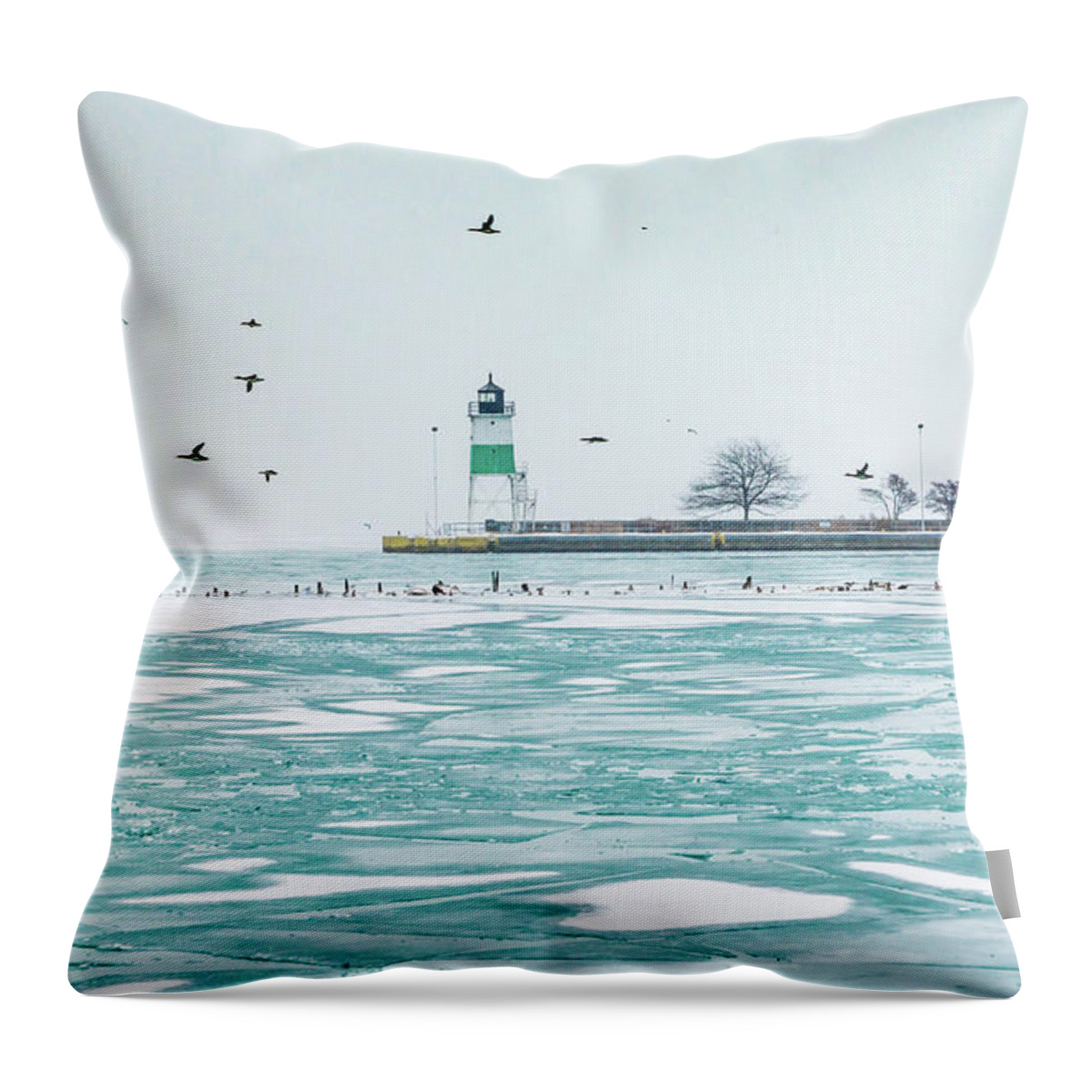 Chicago Throw Pillow featuring the photograph Winter Lighthouse by Framing Places