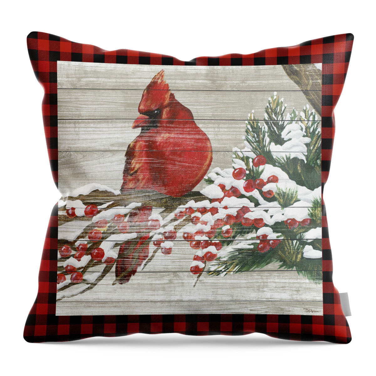 Winter Throw Pillow featuring the painting Winter Red Bird IIi by Tiffany Hakimipour