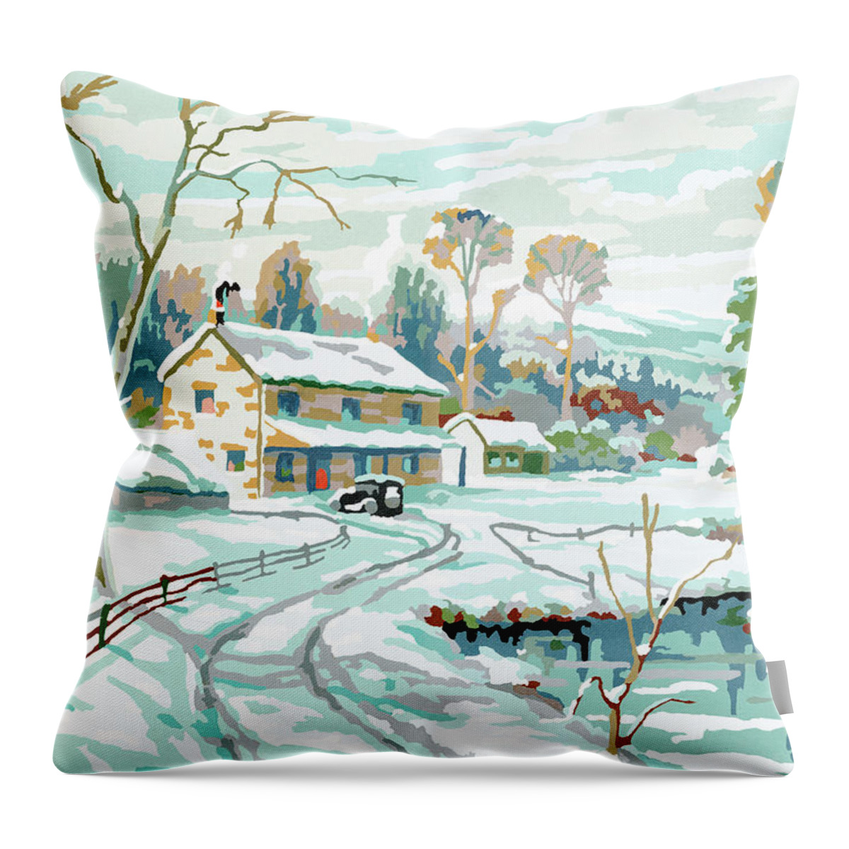 Calm Throw Pillow featuring the drawing Winter scene by CSA Images