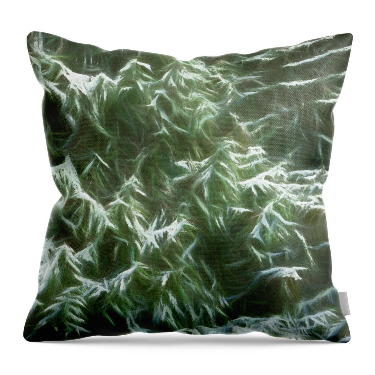 Winter Throw Pillow featuring the digital art Winter Snow on Pines by Jason Fink