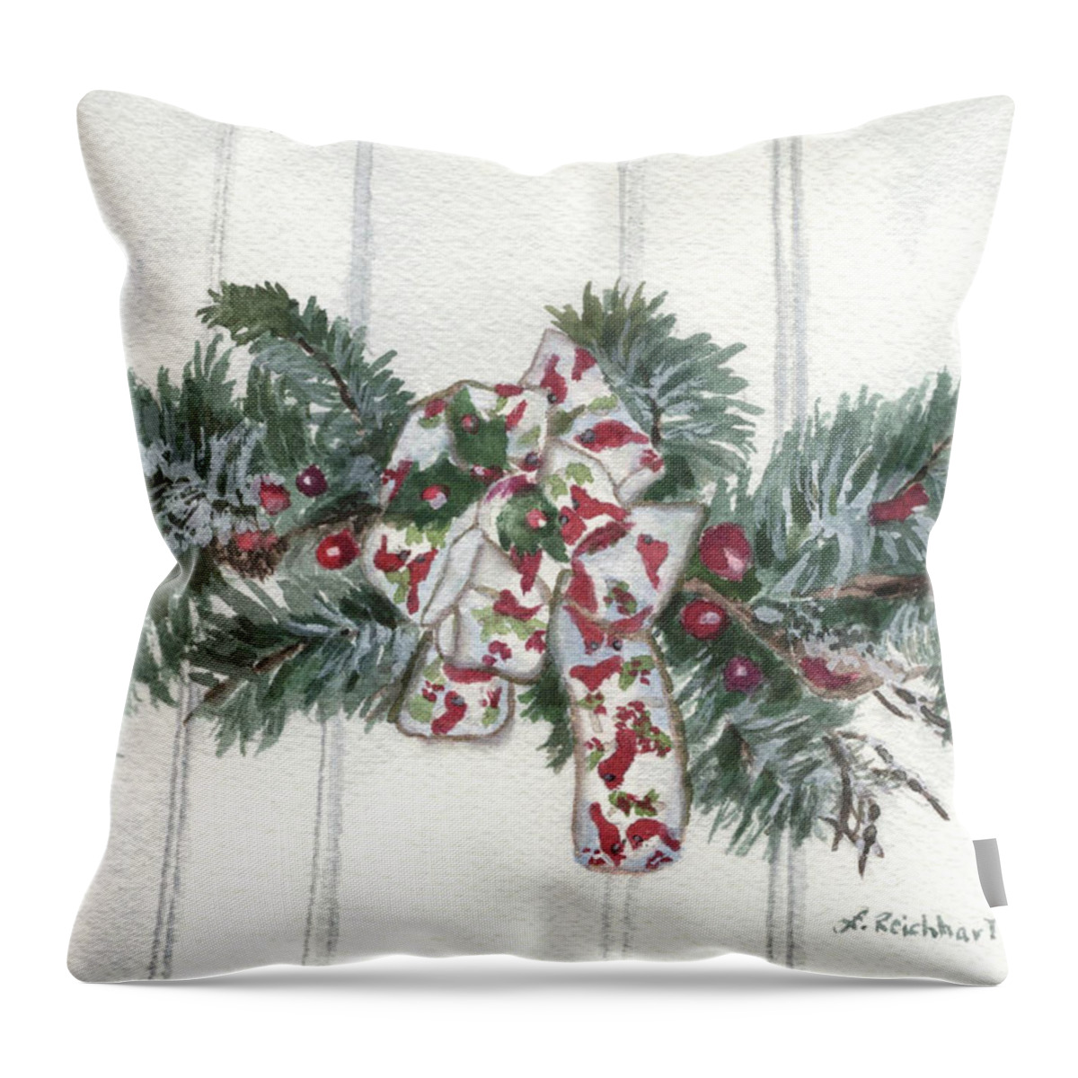 Holiday Throw Pillow featuring the painting Winter Spray by Lynne Reichhart
