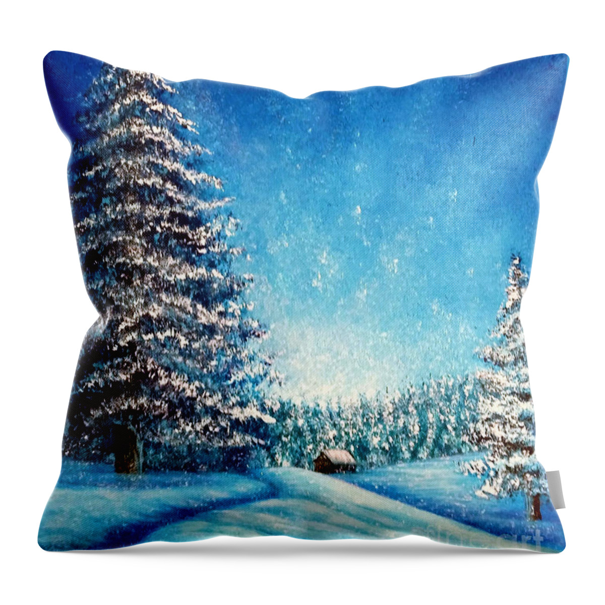Christmas Throw Pillow featuring the painting Wintry Light by Sarah Irland