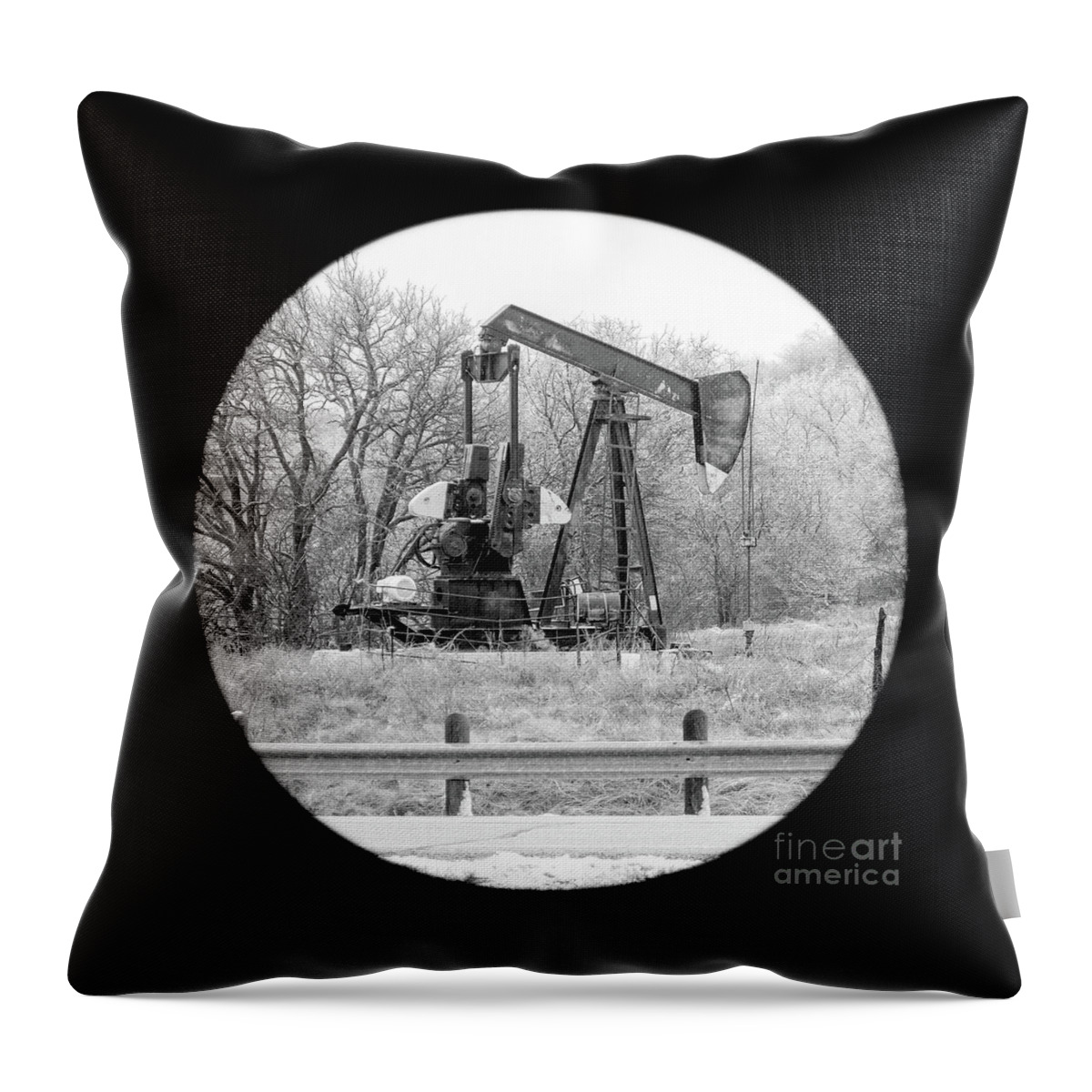 Wintry Pumpjack Throw Pillow featuring the photograph Wintry Pumpjack by Imagery by Charly