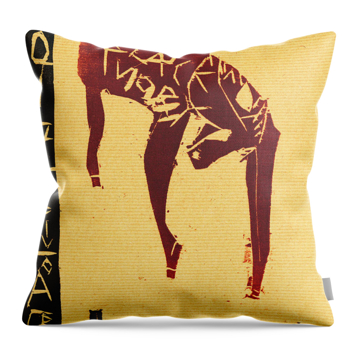 Wolf Throw Pillow featuring the relief Wolf Black Ivory Woodcut 7 by Edgeworth Johnstone