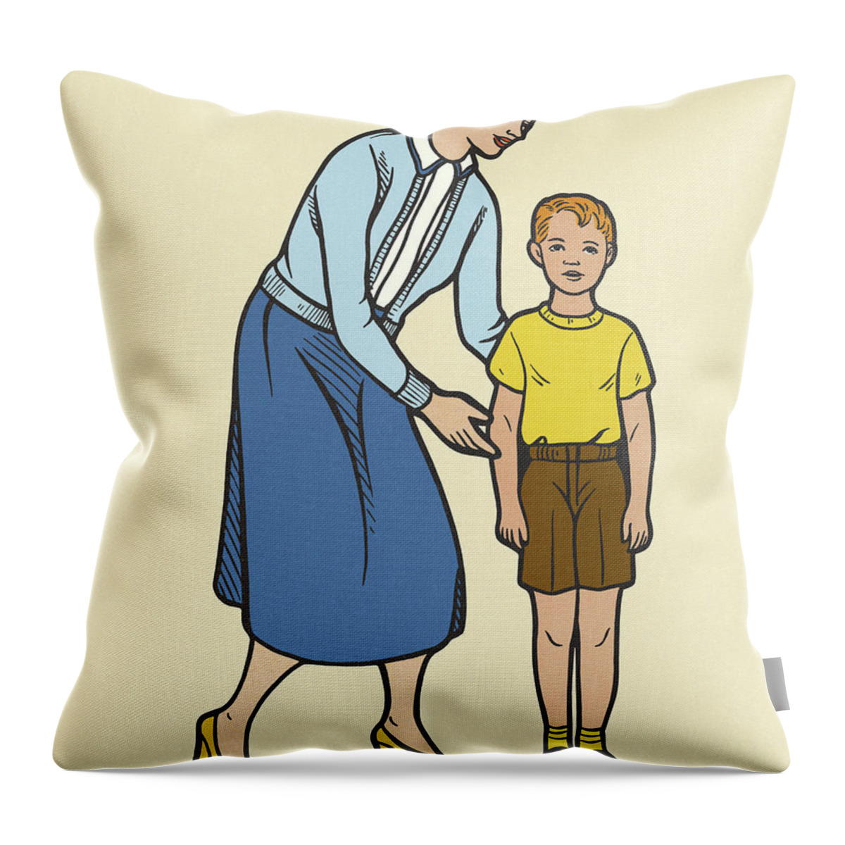 Adult Throw Pillow featuring the drawing Woman and Boy by CSA Images