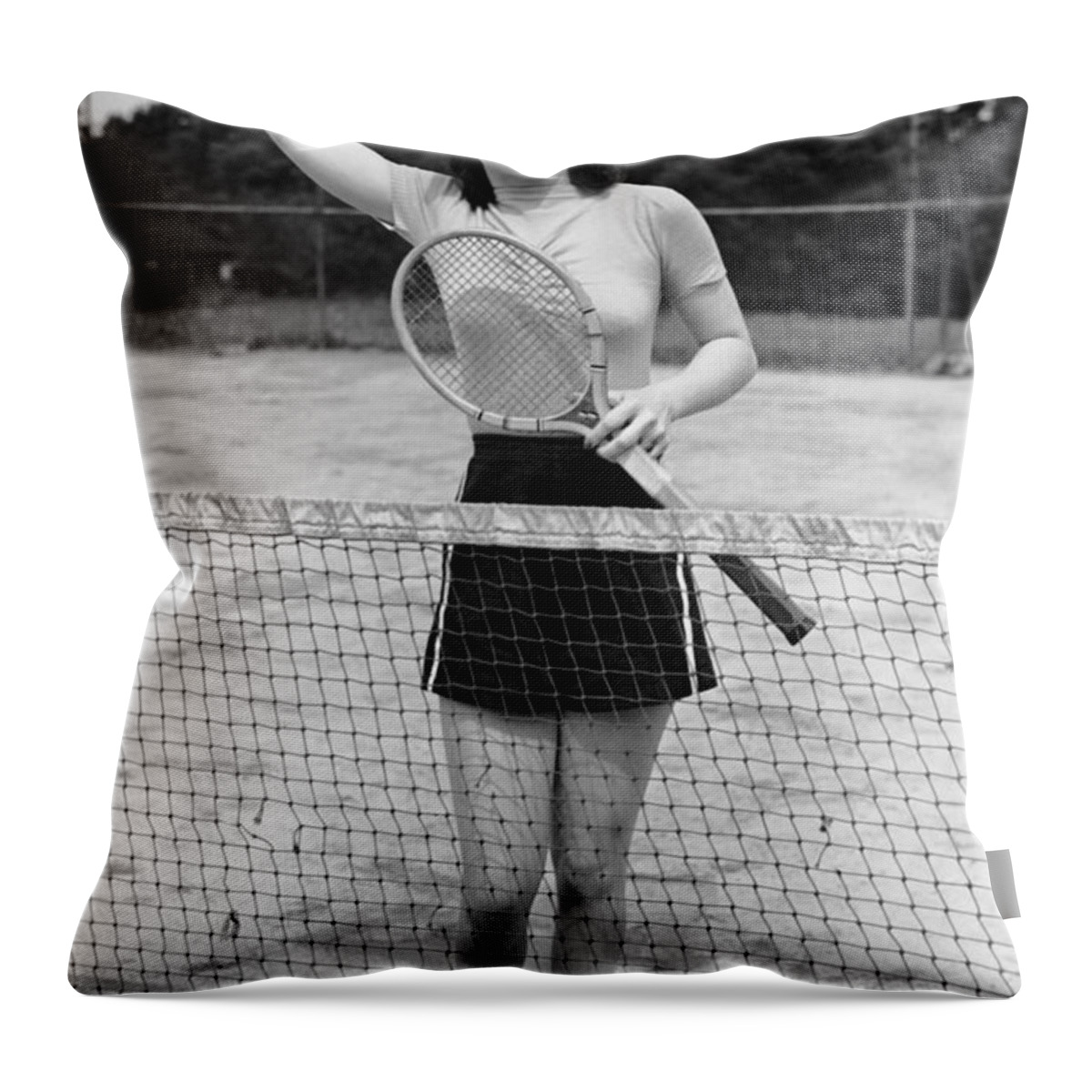 Tennis Throw Pillow featuring the photograph Woman At Tennis Court by George Marks