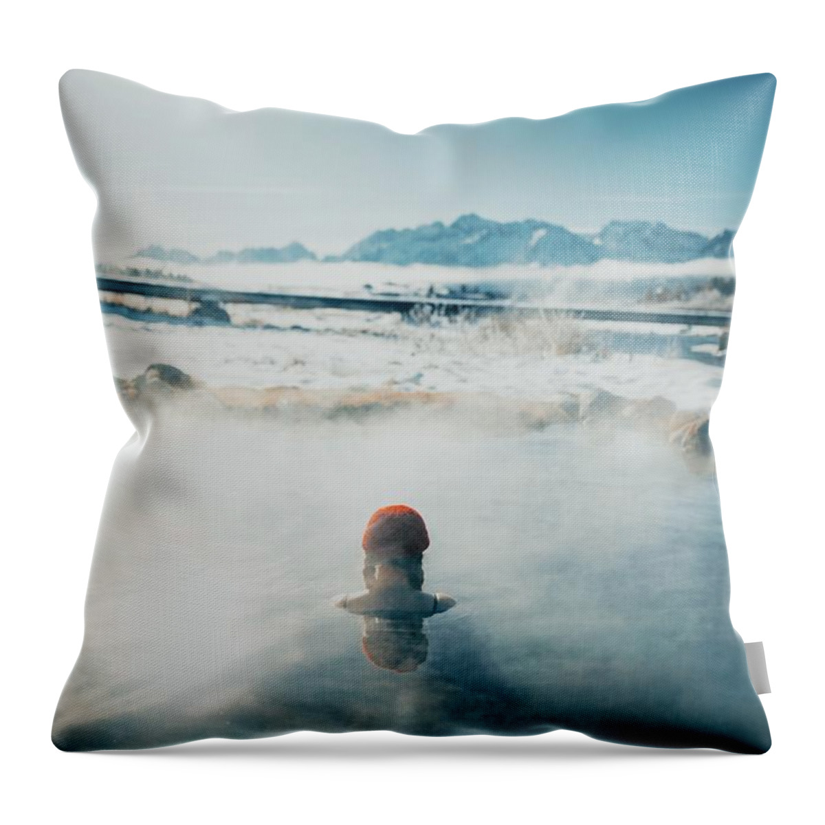 People Throw Pillow featuring the photograph Woman Bathing In Hot Spring, Sawtooth by Sam Brockway / 500px