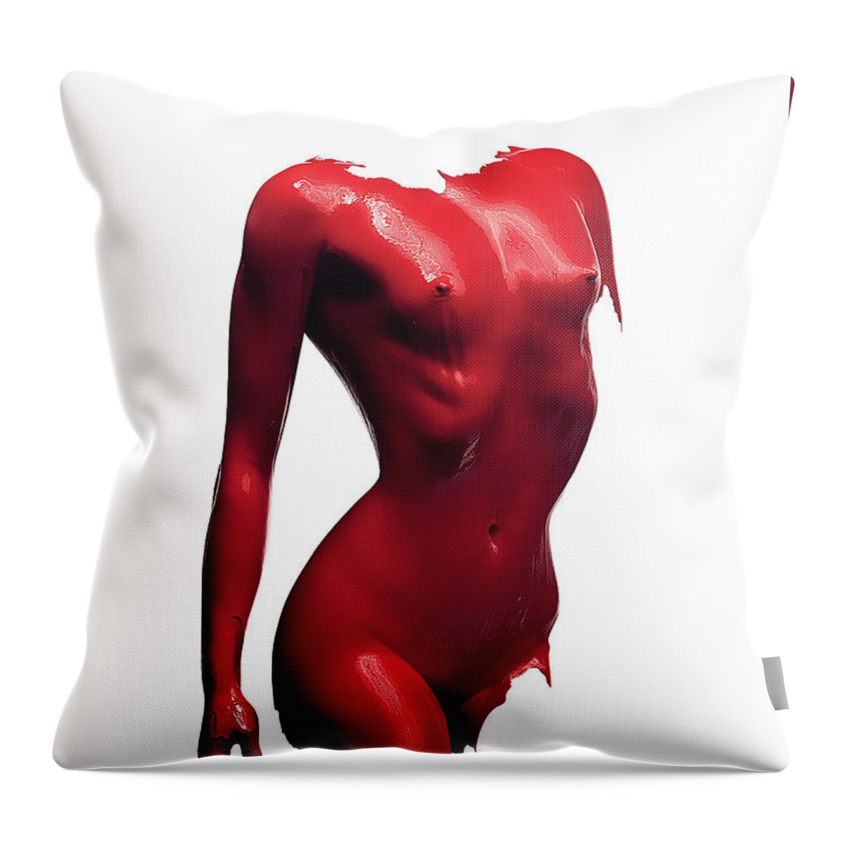Woman Throw Pillow featuring the photograph Woman body red paint by Johan Swanepoel