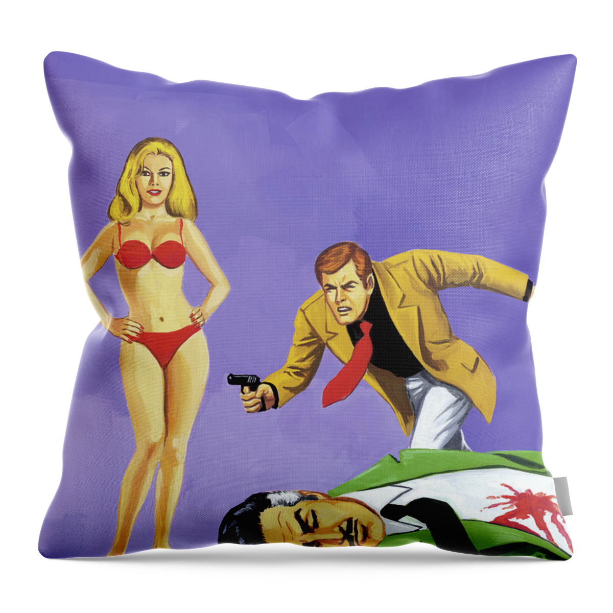 Accessories Throw Pillow featuring the drawing Woman, Dead Man and Man With Guns by CSA Images
