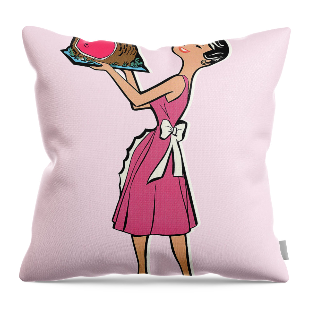 Adult Throw Pillow featuring the drawing Woman Holding a Large Ham by CSA Images